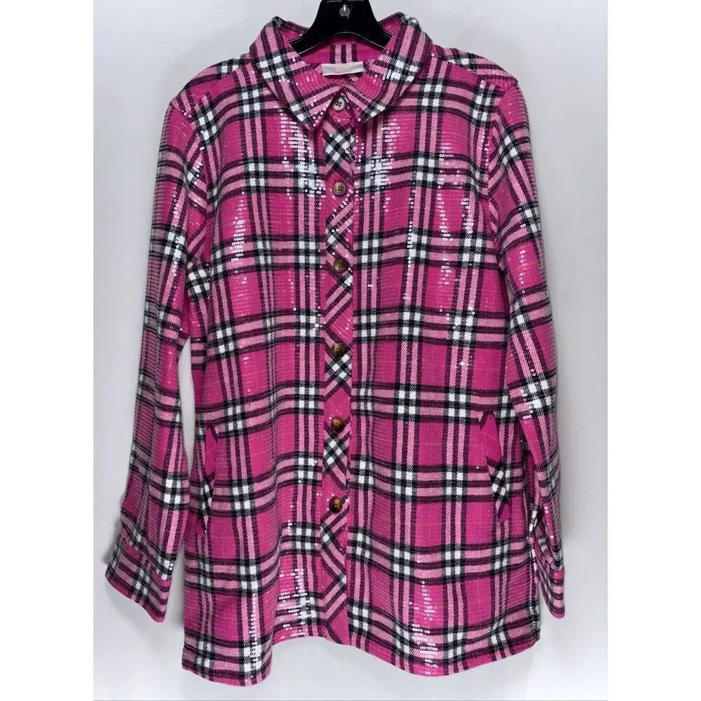Pink sequins flannel shirt size small